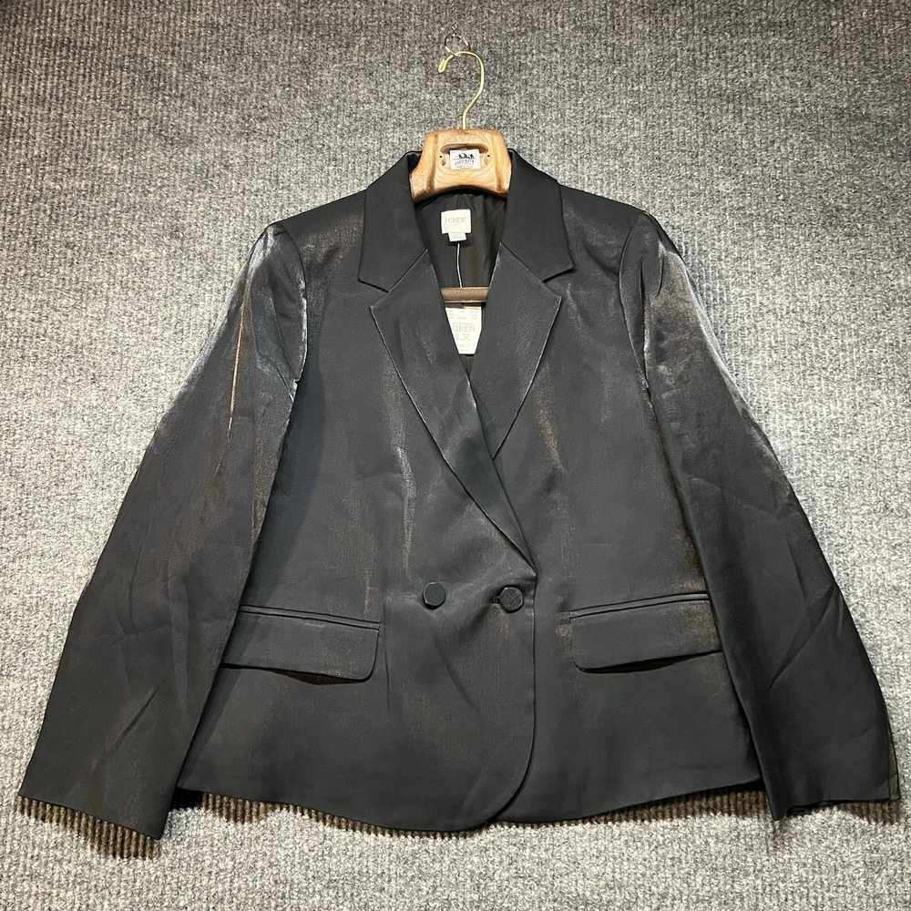 NWT J Crew Factory High Shine Satin Double Breasted Blazer Black Shiny Size 10P